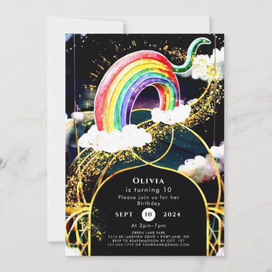 Whimsical Celestial Rainbow Birthday Einladung (Vorderseite)