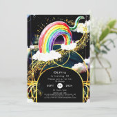 Whimsical Celestial Rainbow Birthday Einladung (Stehend Vorderseite)