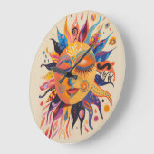 Whimsical Celestial Sun Große Wanduhr (Winkel)