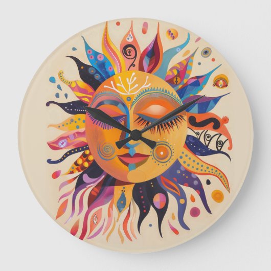 Whimsical Celestial Sun Große Wanduhr (Vorderseite)