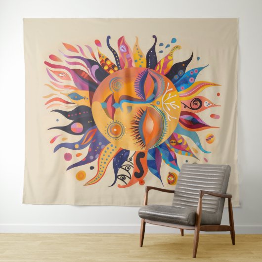 Whimsical Celestial Sun Wandteppich (Beispiel (Horizontal))