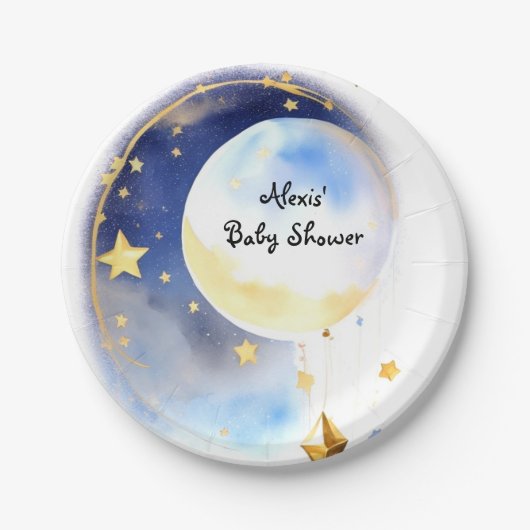 Whimsical Celestial Watercolor Babydusche Pappteller (Vorderseite)