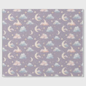 Whimsical Celestial Watercolor Moon Stars Clouds Geschenkpapier (Flach)