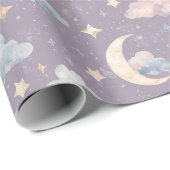 Whimsical Celestial Watercolor Moon Stars Clouds Geschenkpapier (Rolleneckpunkt)