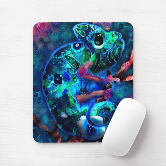 Whimsical Chameleon Abstrakt floral Aquamarin Gree Mousepad (Mit Mouse)