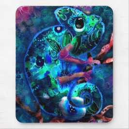 Whimsical Chameleon Abstrakt floral Aquamarin Gree Mousepad