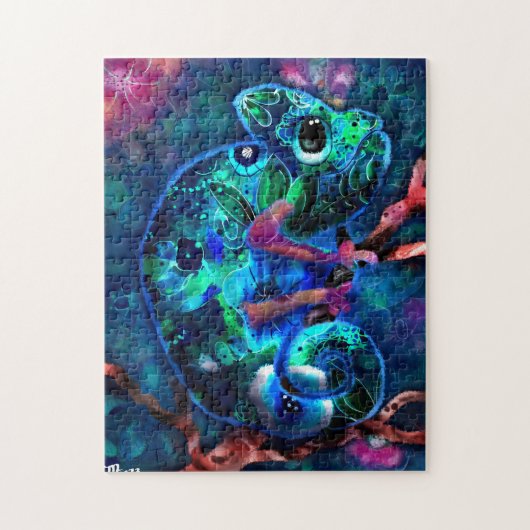 Whimsical Chameleon Abstrakt floral Aquamarin Gree Puzzle (Vertikal)