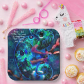 Whimsical Chameleon Blue Aquamarin Floral Abstrakt Pappteller (Party)