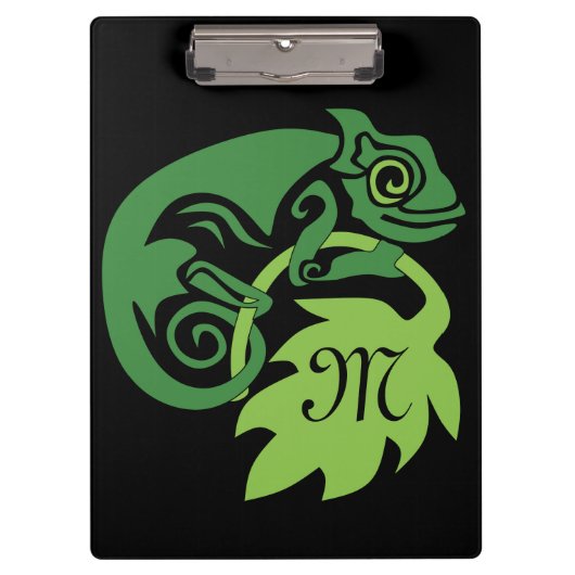 Whimsical Chameleon Monogram Klemmbrett (Vorderseite)
