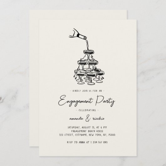 Whimsical Champagne Bubbly Tower Engagement Party Einladung (Vorne/Hinten)