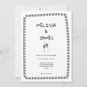 Whimsical Champagne Doodle Hand Drawn Wedding Einladung