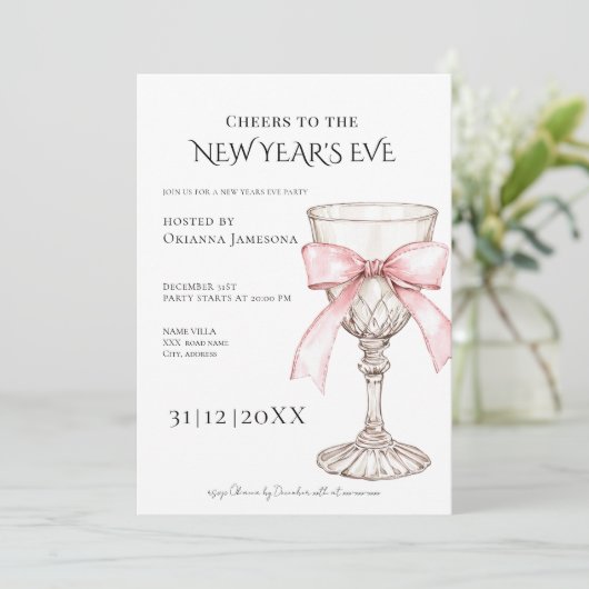 Whimsical  Champagne New Year's Eve Party  Einladung (Stehend Vorderseite)