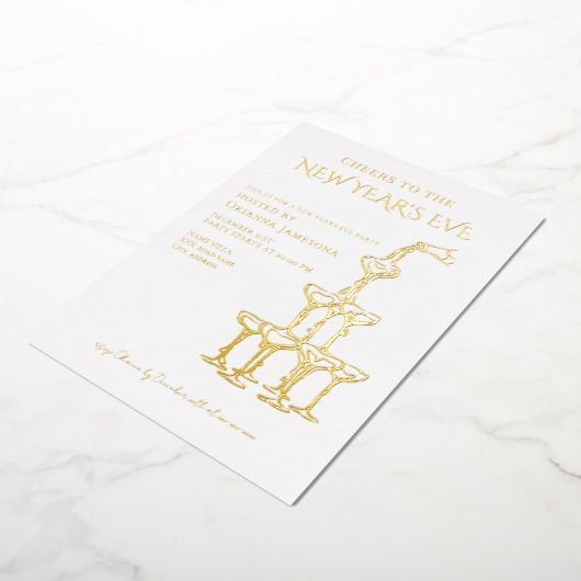 Whimsical Champagne New Year's Eve Party Folieneinladung (Gedreht)