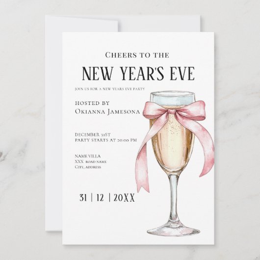 Whimsical Champagne New Year's Eve Party Invitat Einladung (Vorderseite)