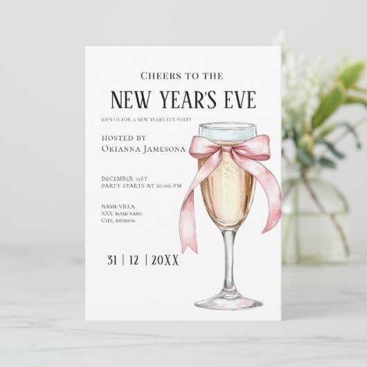 Whimsical Champagne New Year's Eve Party Invitat Einladung (Stehend Vorderseite)