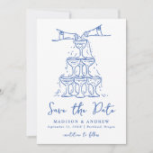 Whimsical Champagne Tower Blue Wedding Save The Date (Vorderseite)