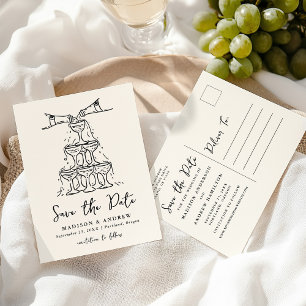 Whimsical Champagne-Turm Cream Save-the-Date-Karte Ankündigungspostkarte