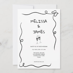 Whimsical Champagner Hand Drawn Wedding Einladung