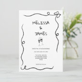Whimsical Champagner Hand Drawn Wedding Einladung (Stehend Vorderseite)