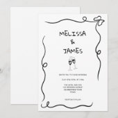 Whimsical Champagner Hand Drawn Wedding Einladung (Vorne/Hinten)