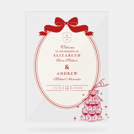 Whimsical Champagner Tower Doodle Wedding Acrylschild (Vorderseite)