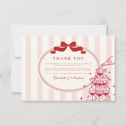 Whimsical Champagner Tower Doodle Wedding Dankeskarte (Vorderseite)