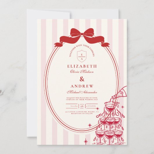 Whimsical Champagner Tower Doodle Wedding Einladung (Vorderseite)