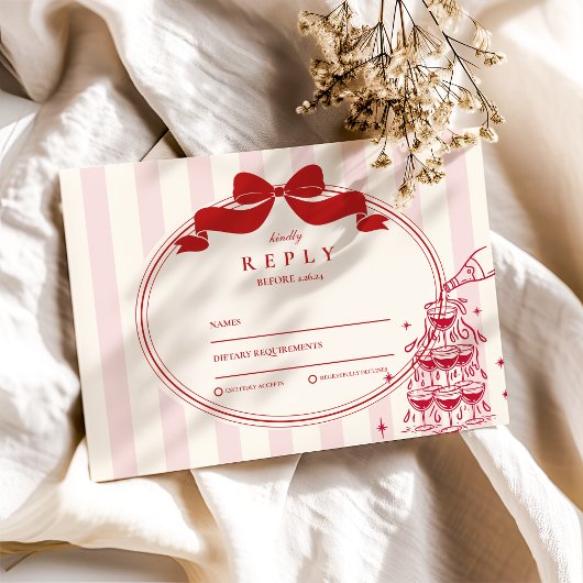 Whimsical Champagner Tower Doodle Wedding RSVP Karte