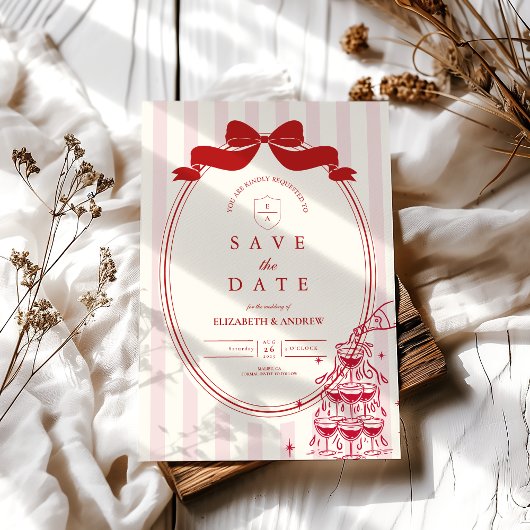 Whimsical Champagner Tower Doodle Wedding Save The Date