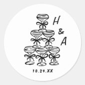 Whimsical Champagner Tower Gastgeschenke Hochzeite Runder Aufkleber (Vorderseite)