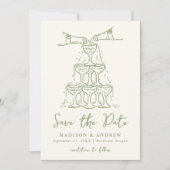 Whimsical Champagner Tower Green Wedding Save The Date (Vorderseite)