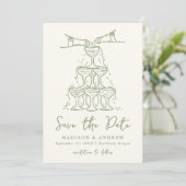 Whimsical Champagner Tower Green Wedding Save The Date (Stehend Vorderseite)