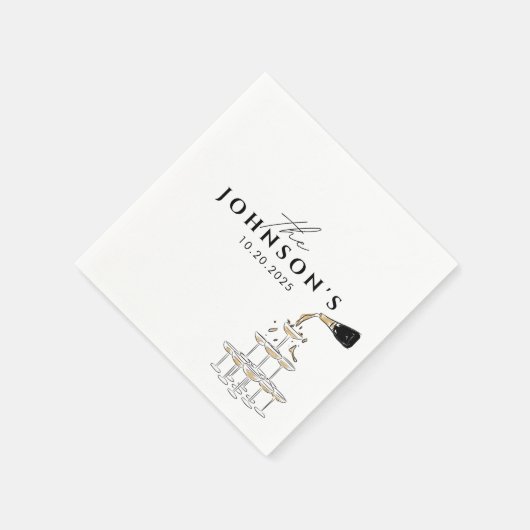 Whimsical Champagner Tower Illustriert Wedding Serviette (Ecke)
