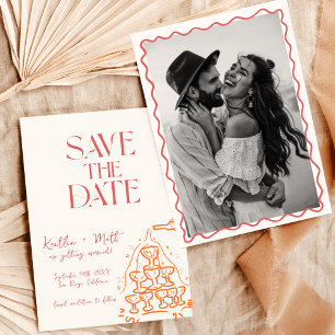 Whimsical Champagner Tower Save the Date handgezei Einladung