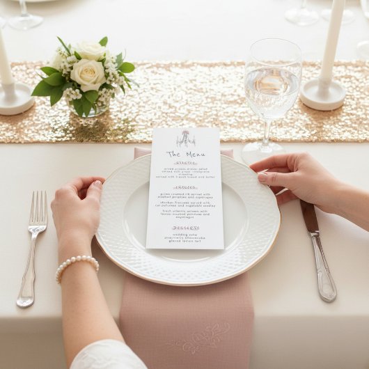 Whimsical Chandelier Dessert Cake Wedding Menu Menükarte