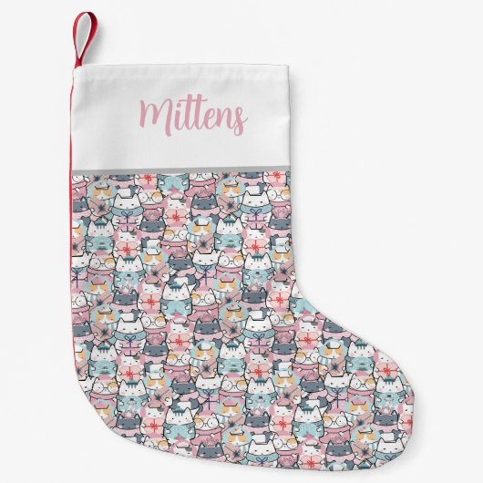 Whimsical Charm Mit Monogramm, multiGemusterte Kat Kleiner Weihnachtsstrumpf (Vorderseite)