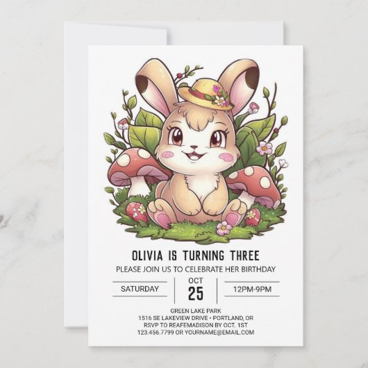 Whimsical Charming Bunny Digital Geburtstag Einladung (Vorderseite)