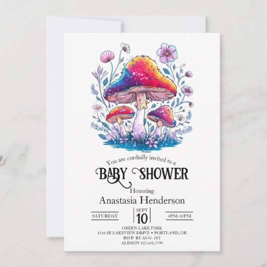 Whimsical Charming Mushroom Baby Dusche Einladung (Vorderseite)