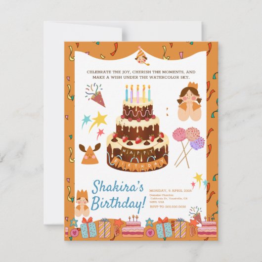 Whimsical Charming Watercolor Chic Birthday Magie Einladung (Vorderseite)