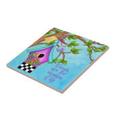 Whimsical Checkerboard Birdhouse Fliese (Seite)