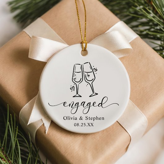  Whimsical Cheers Our First Christmas Engaged Keramik Ornament