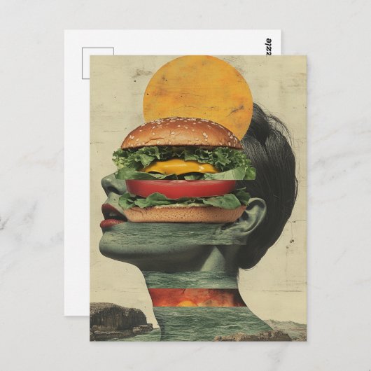 Whimsical Cheeseburger Fantasy Portrait Design Postkarte (Vorne/Hinten)