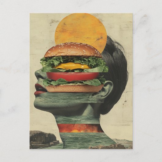 Whimsical Cheeseburger Fantasy Portrait Design Postkarte (Vorderseite)