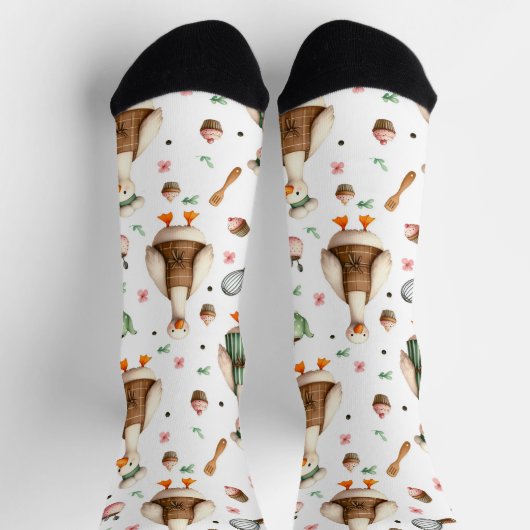 Whimsical Chef Geese Design, Cute Farm goose Socken (Oben)