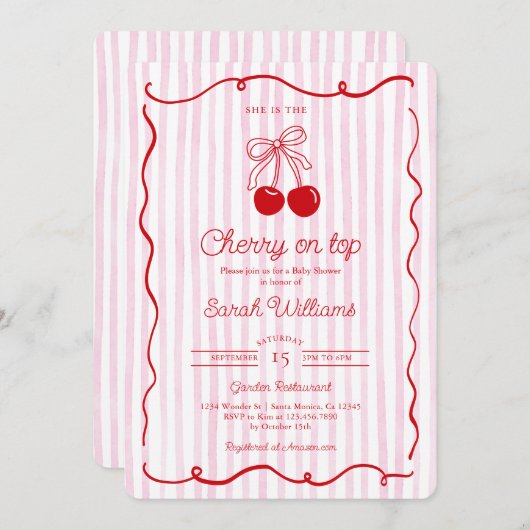 Whimsical Cherry auf Top Baby Shower Girl Einladung (Vorne/Hinten)