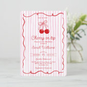 Whimsical Cherry auf Top Baby Shower Girl Einladung (Stehend Vorderseite)