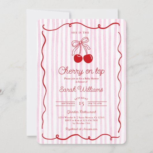 Whimsical Cherry auf Top Baby Shower Girl Einladung (Vorderseite)