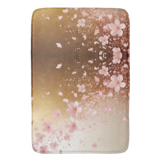 Whimsical Cherry Blossom Blizzard auf Golden Badematte (Vorderseite Vertikal)