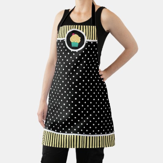 Whimsical Cherry Cupcake Baker Polka Dot Strip Schürze (InSitu)