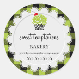 Whimsical Cherry Cupcake Buffalo Karierte Bäckerei Runder Aufkleber